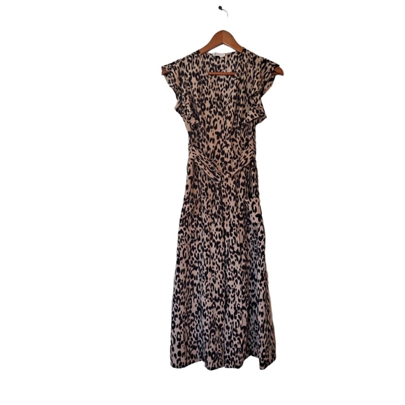 Sienna Sky Dresses & Skirts - SIENNA SKY V Neck Bottom Button Down Black Tan Animal Print Dress Size XS